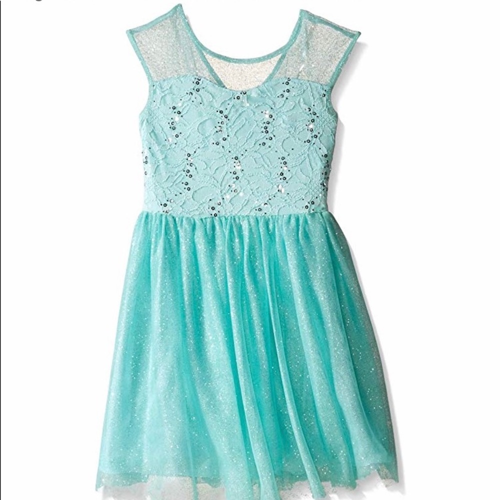 Speechless Girls Aqua Lace & Glitter Tulle Dress